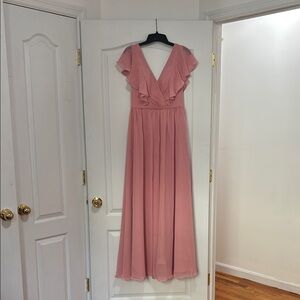 JJs House Pink Flutter Sleeve Maxi Gown